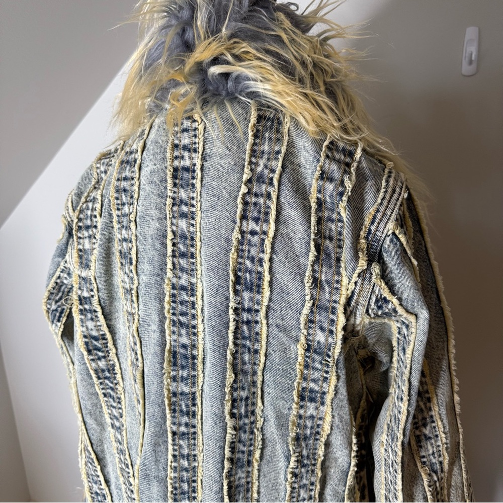 FASHION NOVA New Love Me Not Washed Denim Trench Penny Lane Afghan Coat Large - Picture 11 of 13